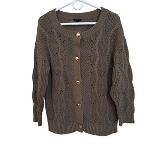 Talbots Women Knit Cardigan Sweater Gold Buttons Olive Green Size M